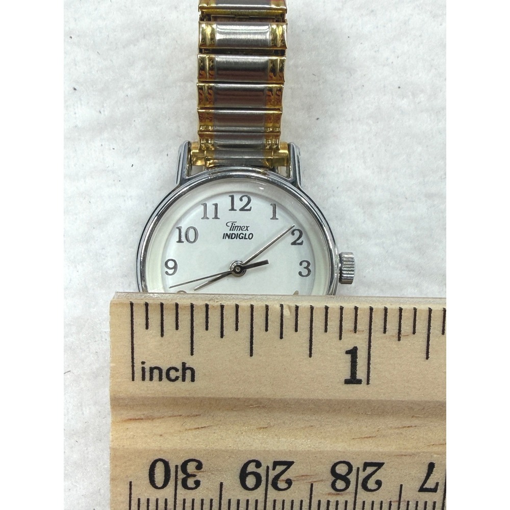 Timex Indiglo Vintage Watch Women Speidel Stretch Band Gold Silver - Picture 8 of 9